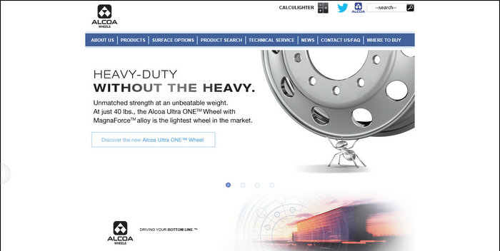 Newly redesigned website homepage from Alcoa Wheels