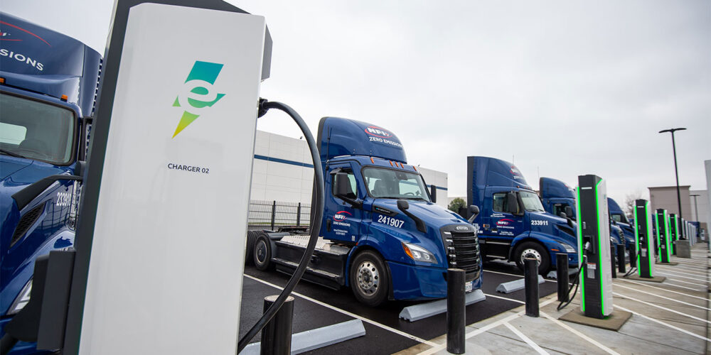 NFI-JETSI-electric-semi-charging-depot-Volvo-VNR-electric-Freightliner-eCascadia